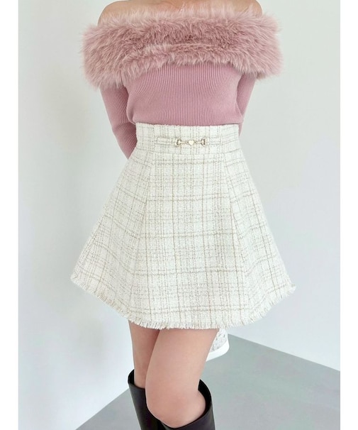 フリンジツイードミニスカート【セットアップ着用可能】
