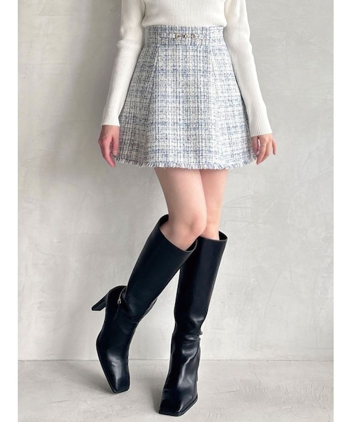フリンジツイードミニスカート【セットアップ着用可能】