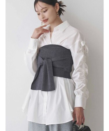 シャーリングZIPビスチェセットシャツ