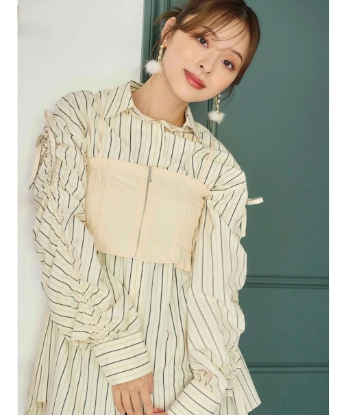 シャーリングZIPビスチェセットシャツ