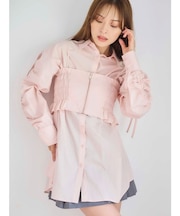 シャーリングZIPビスチェセットシャツ