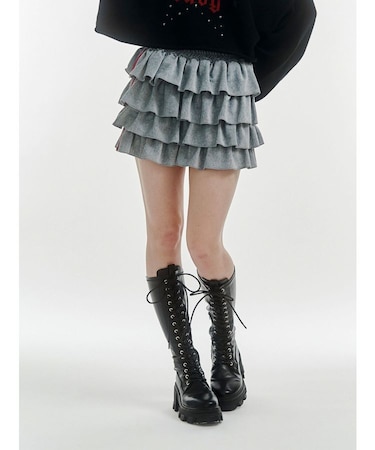 ベロアラインティアードミニスカート【セットアップ対応】