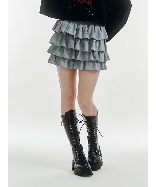 ベロアラインティアードミニスカート【セットアップ対応】