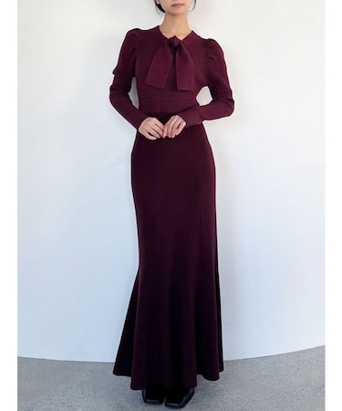 ボウタイマーメイドニットワンピース