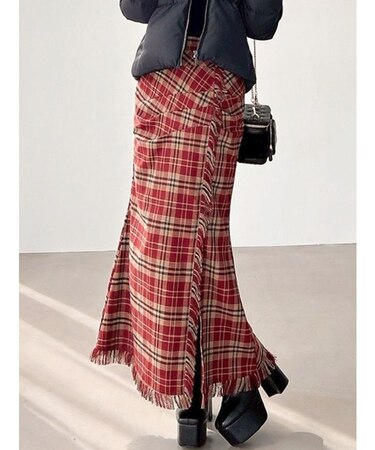 フリンジチェックタックスカート