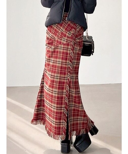 フリンジチェックタックスカート