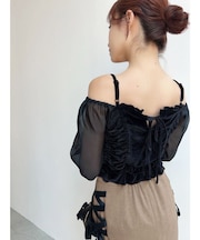 ギャザーベロアペプラムブラウス