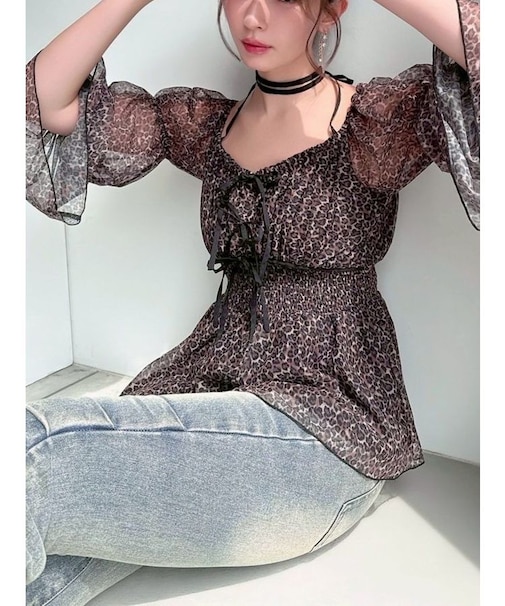 チョーカーリボンチュニックブラウス