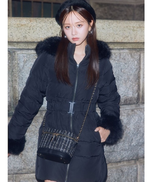 AD2006 archive フリルフードウールロングコート リボン フレア 黒 AD2006 archive フリルフードウールロングコート リボン フレア 黒