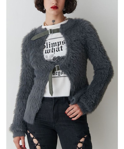 シャギーベルトカーデ