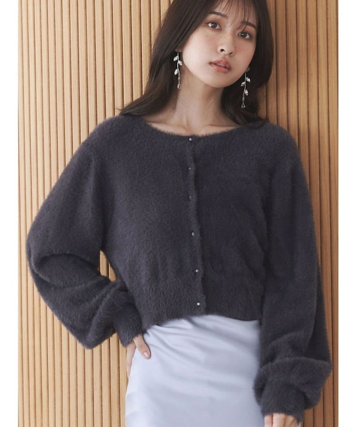 ミニシャギークルーネックカーディガン