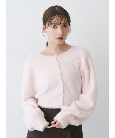 ミニシャギークルーネックカーディガン