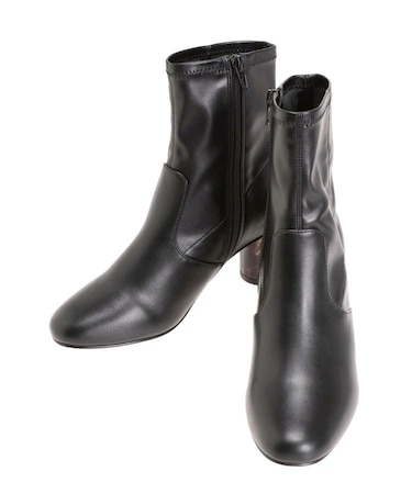 フェイクレザーデザインヒールストレッチショートブーツ