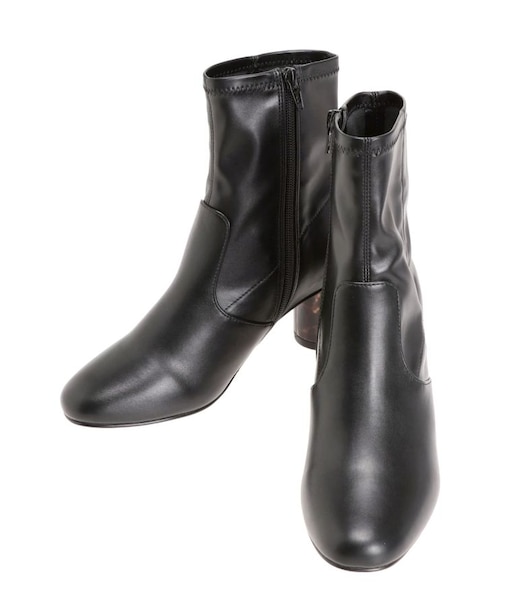 フェイクレザーデザインヒールストレッチショートブーツ