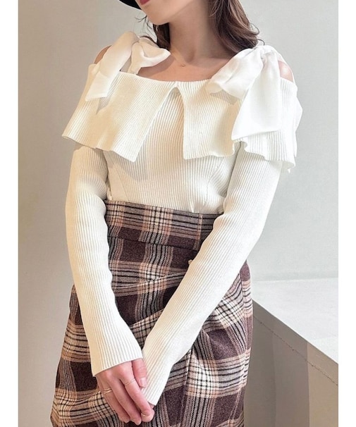 ボリュームリボンニットトップス