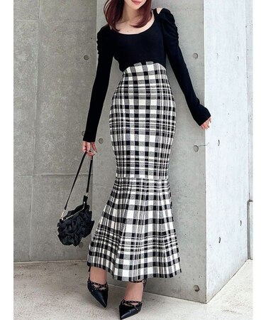 ショルダーオープンマーメイドニットワンピース