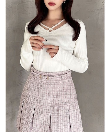 デコルテクロスニットトップス