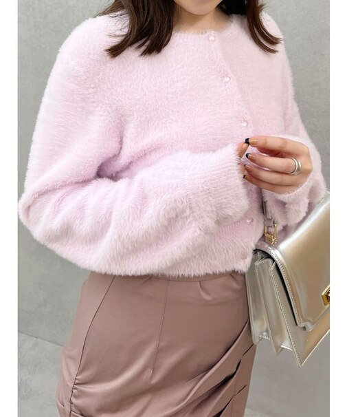 ミニシャギーロングスリーブニットカーディガン