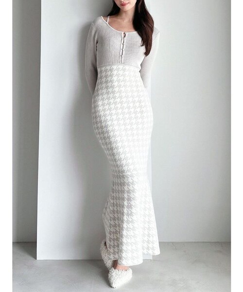 ハウンドトゥースマーメイドニットワンピース｜マークスタイラー