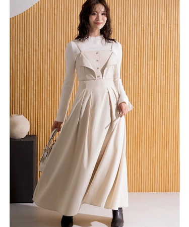 フェイクレザービスチェドッキングキャミワンピース