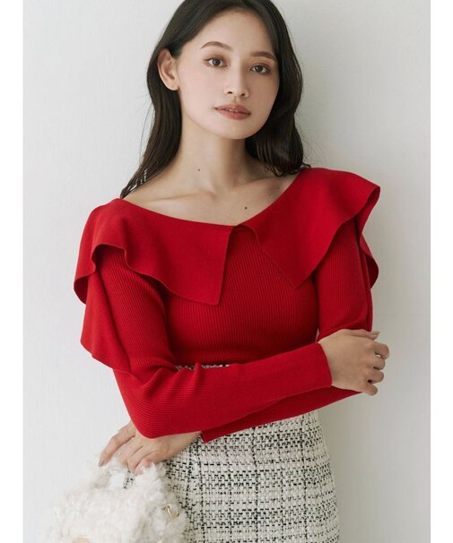 ペプラムラッフルコンパクトニット