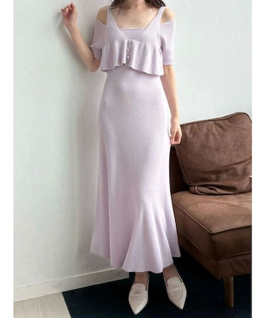 オフショル2WAYペプラムニットワンピース