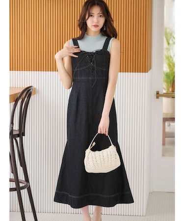 デニムレースアップジャンスカ