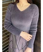 ミニシャギーVネッククロップドニット