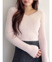 ミニシャギーVネッククロップドニット