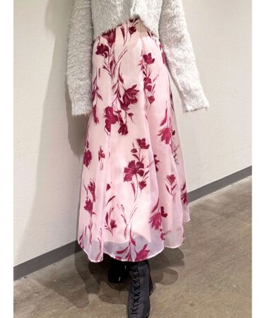 フロッキープリントフレアスカート