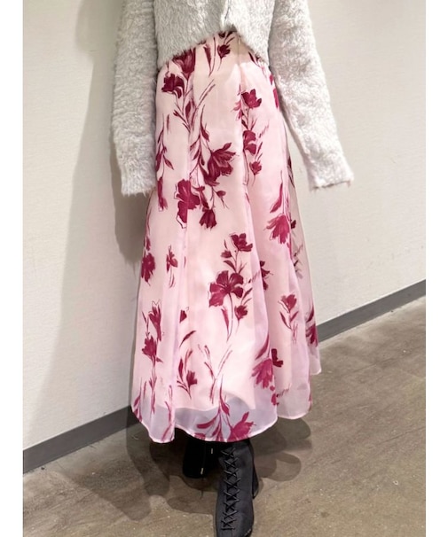 フロッキープリントフレアスカート