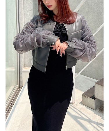 シアースリーブ合皮ブルゾン