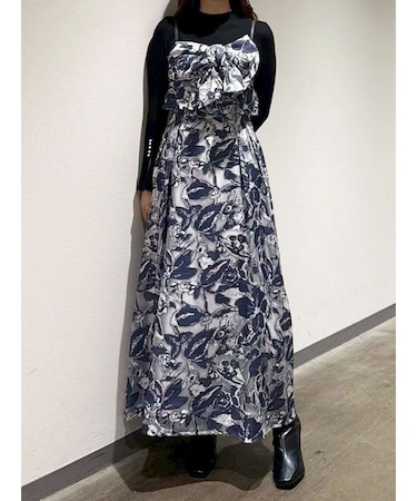 ジャカードバックレースアップキャミワンピース