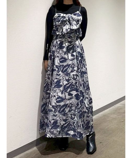 ジャカードバックレースアップキャミワンピース