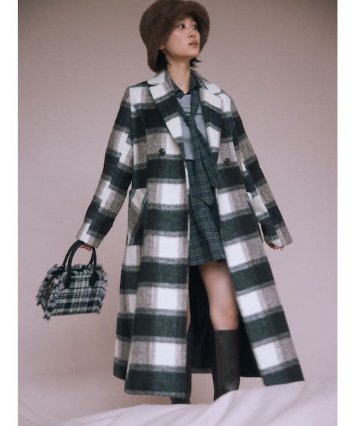 ミディレングスシャギーチェックコート