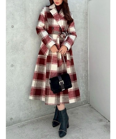 ミディレングスシャギーチェックコート