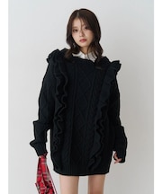 フリルケーブルニットチュニック