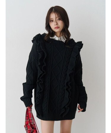 フリルケーブルニットチュニック
