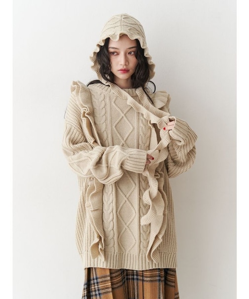 フリルケーブルニットチュニック