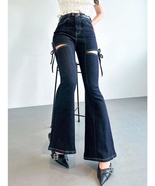 カットアウトリボンデニムパンツ　small 追加生産分】カットアウトリボンデニムパンツ｜マークスタイラー