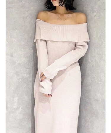 レーストリムオフショルニットワンピース