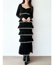 フリルデザインIラインニットワンピース