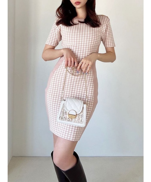 ハウンドトゥースミニニットワンピース