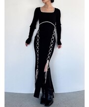 レースアップタイトニットワンピース