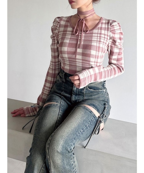 チョーカーデザインニットトップス