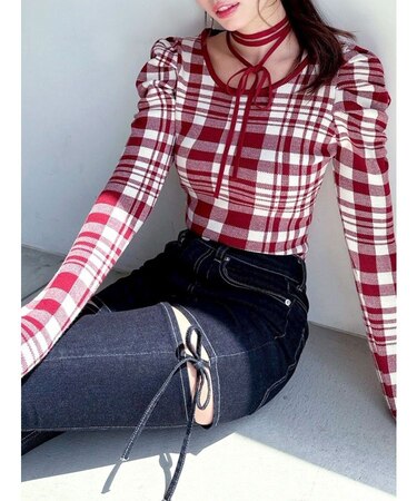 チョーカーデザインニットトップス