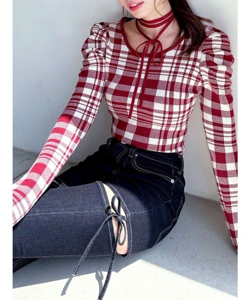 チョーカーデザインニットトップス