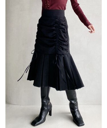 レイヤードプリーツミディスカート