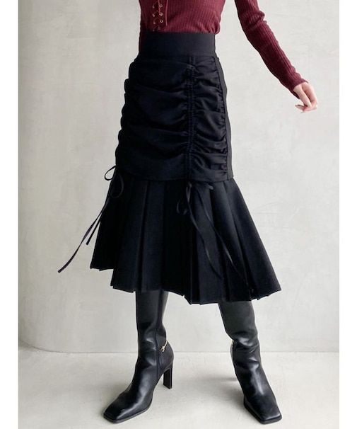 レイヤードプリーツミディスカート