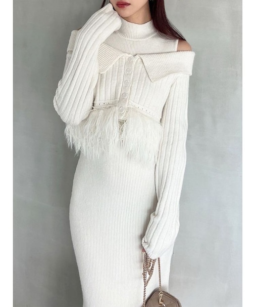 フェザーヘムレイヤードニットワンピース